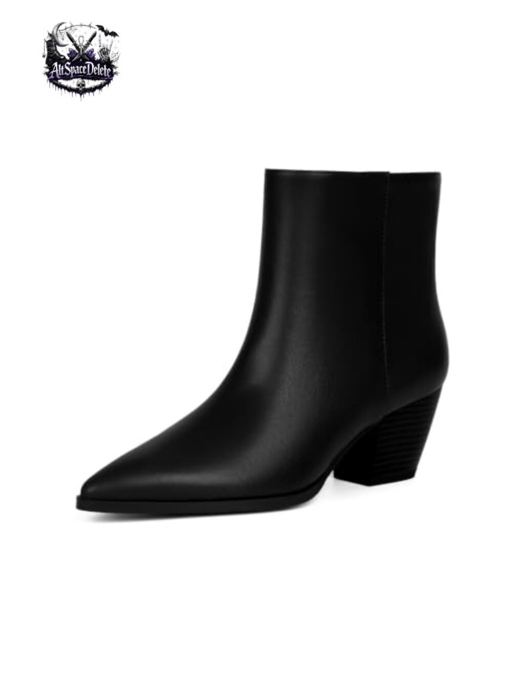 Pointed Toe Chunky Heel Ankle Boots Faux Leather Booties